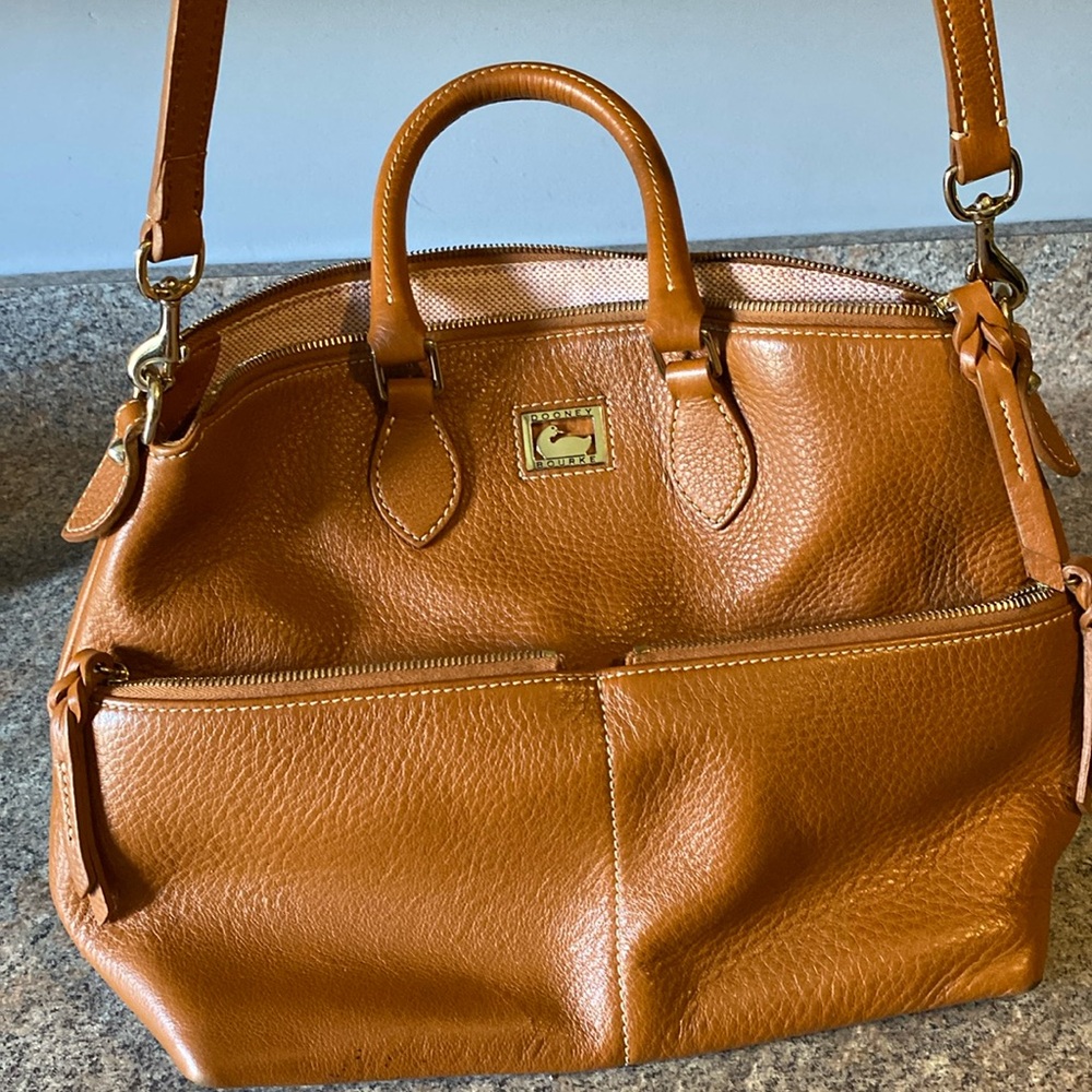 Dooney & Bourke brown pebble grain leather satchel with optional shoulder strap
